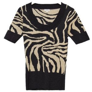 Cache Short Sleeve Animal Print Metallic Sweater